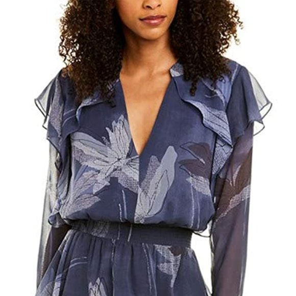 Halston V Neck Flutter Printed Dress NWT - Picture 2 of 10